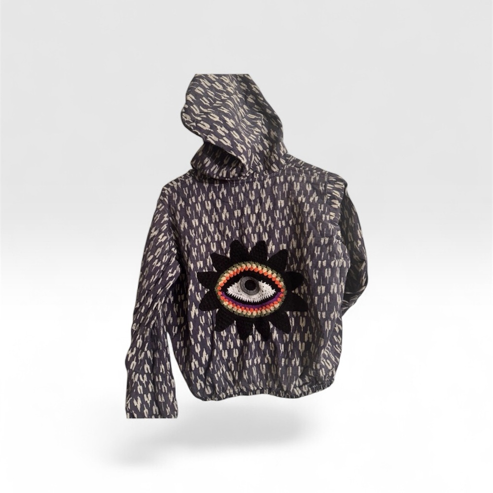 Vintage Lakhays Bomber Jacket M/L with Crocheted All Knowing Eye